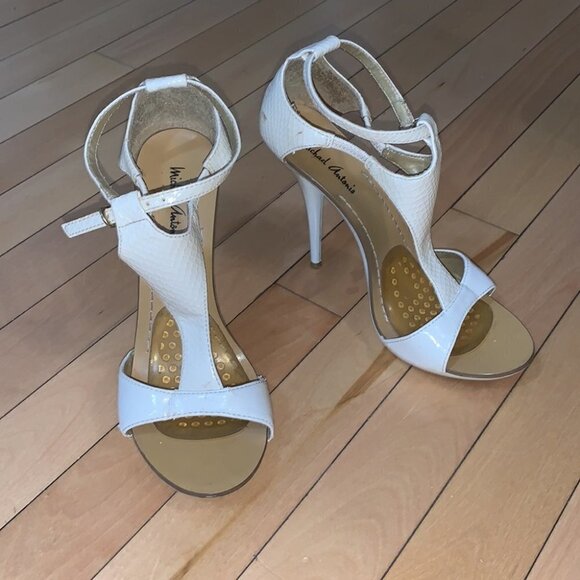 WHITE stiletto heels open toes ankle straps sandals size US 7 - Picture 3 of 11